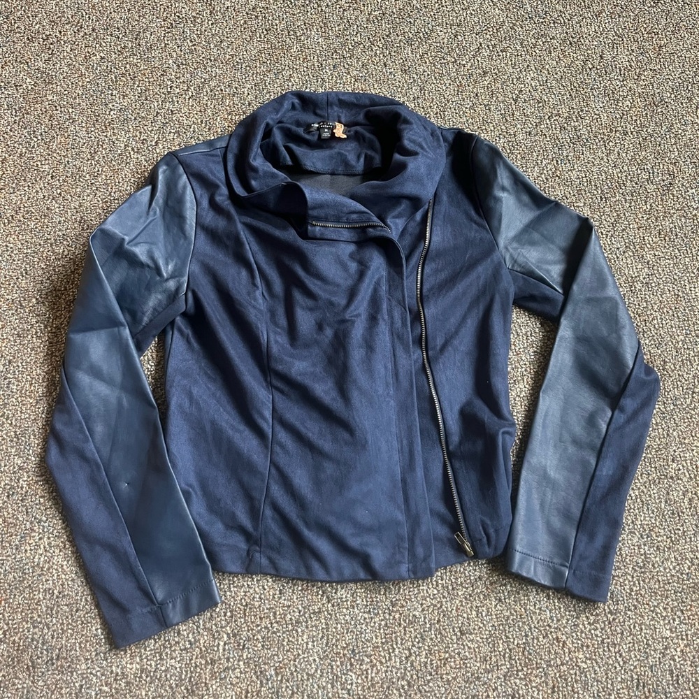 Faux Leather Navy Blue Jacket